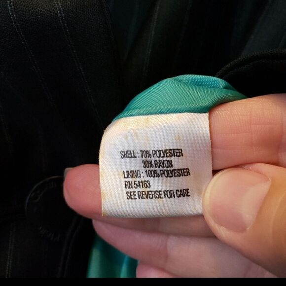 CALVIN KLEIN PINSTRIPE RUFFLED COLLAR CLASSIC BLAZER - Picture 7 of 10